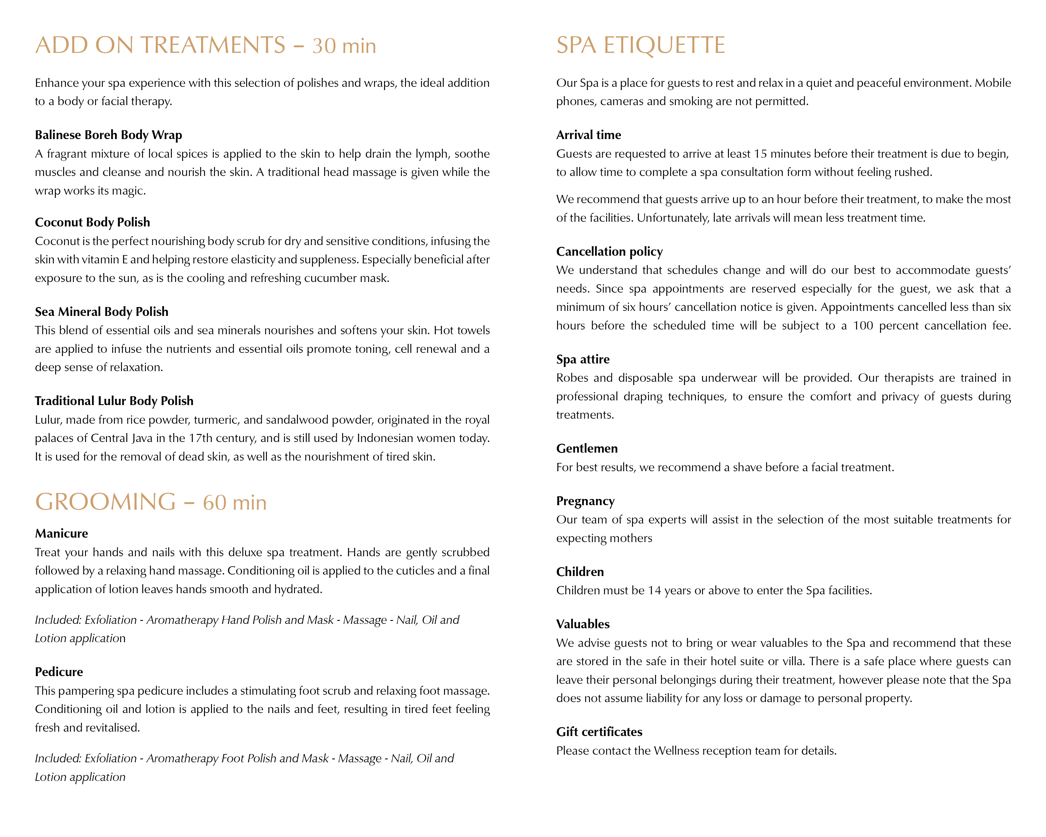 Wellness menu