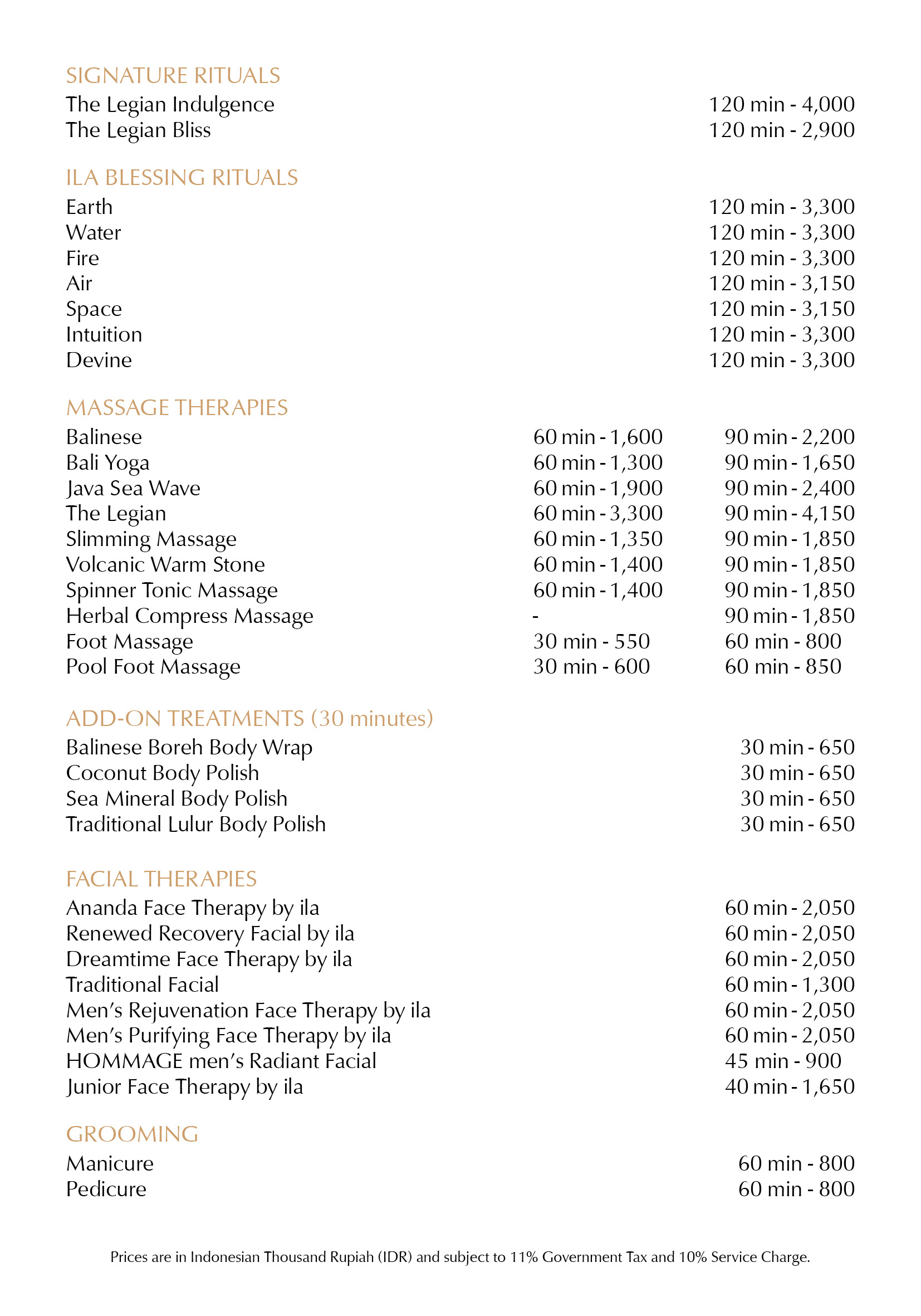 Wellness menu